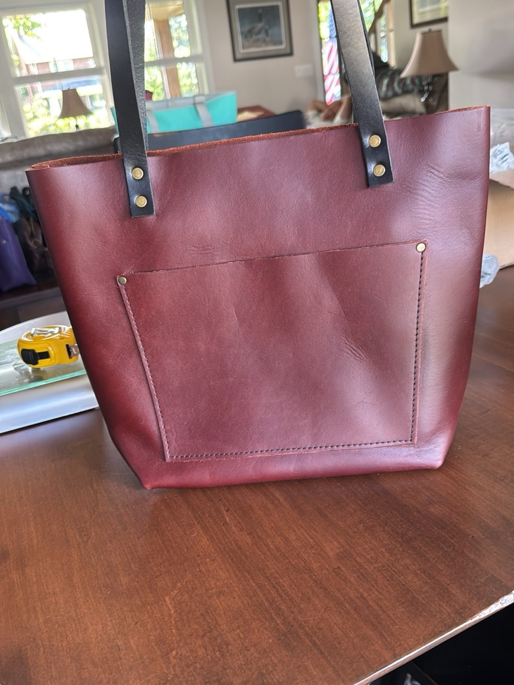 Tote (Cognac), Leather Medium Classic with Black Handles